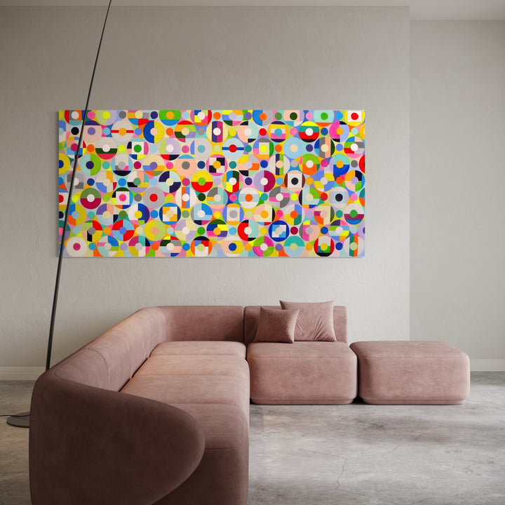 The artwork, Synchronicity, by Benna Holden, displayed in a room.