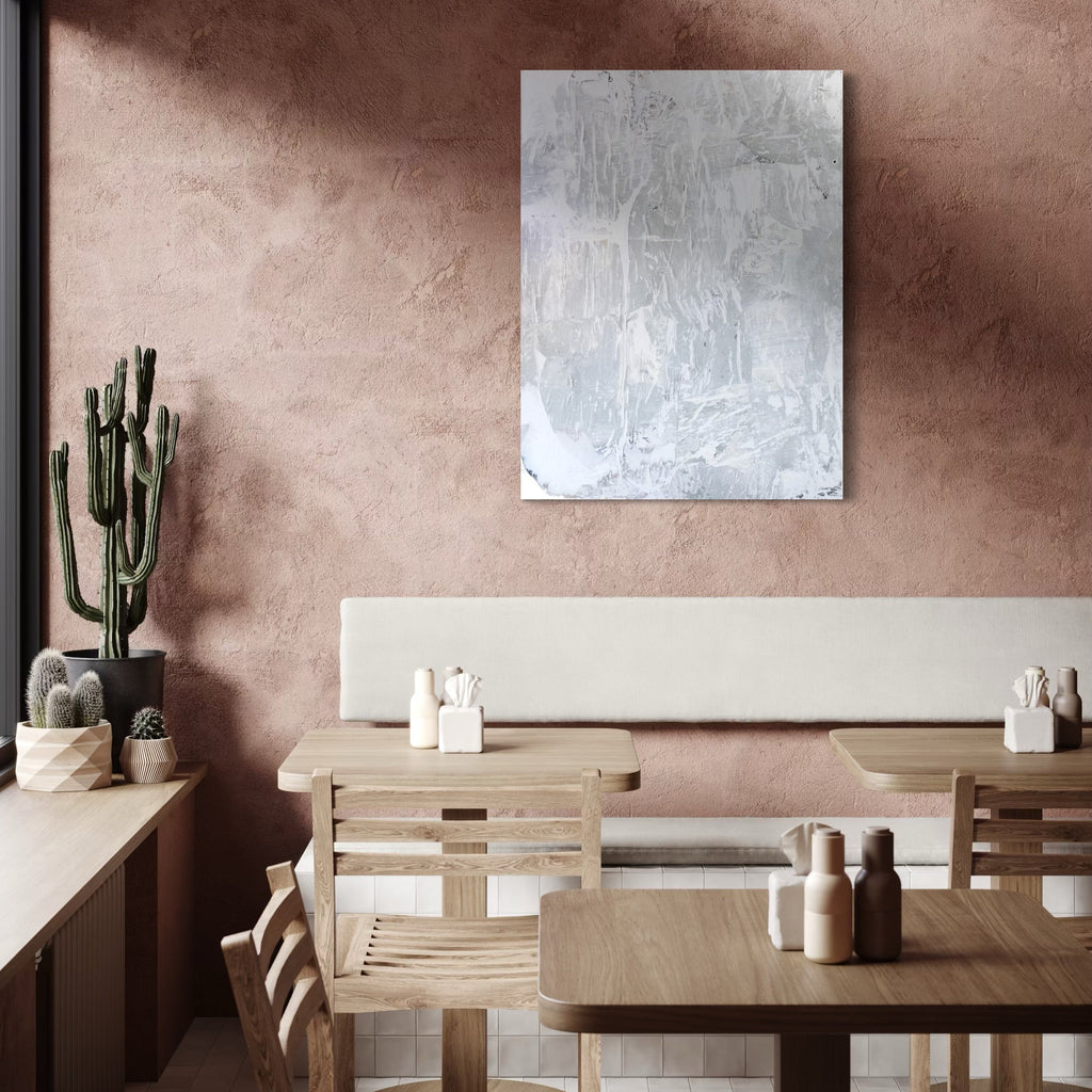 The artwork, TAFD Silver, by Amy Turner, displayed in a room.