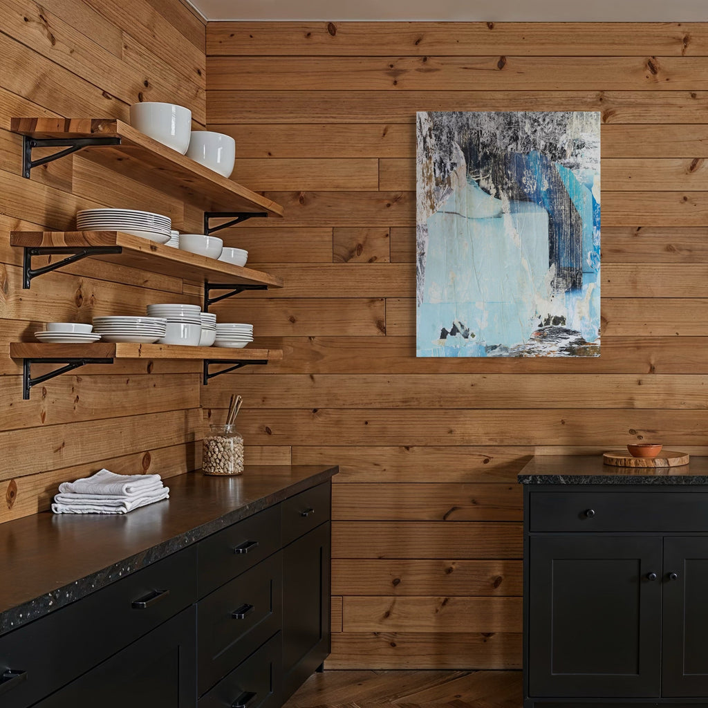 The artwork, TAFD Waterfall, by Amy Turner, displayed in a room.
