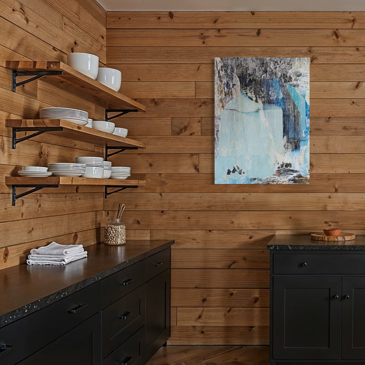 The artwork, TAFD Waterfall, by Amy Turner, displayed in a room.