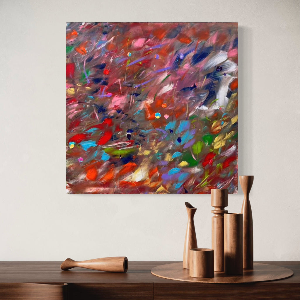 The artwork, THE MUSIC CREPT BY ME, by Gail Sarasohn, displayed in a room.