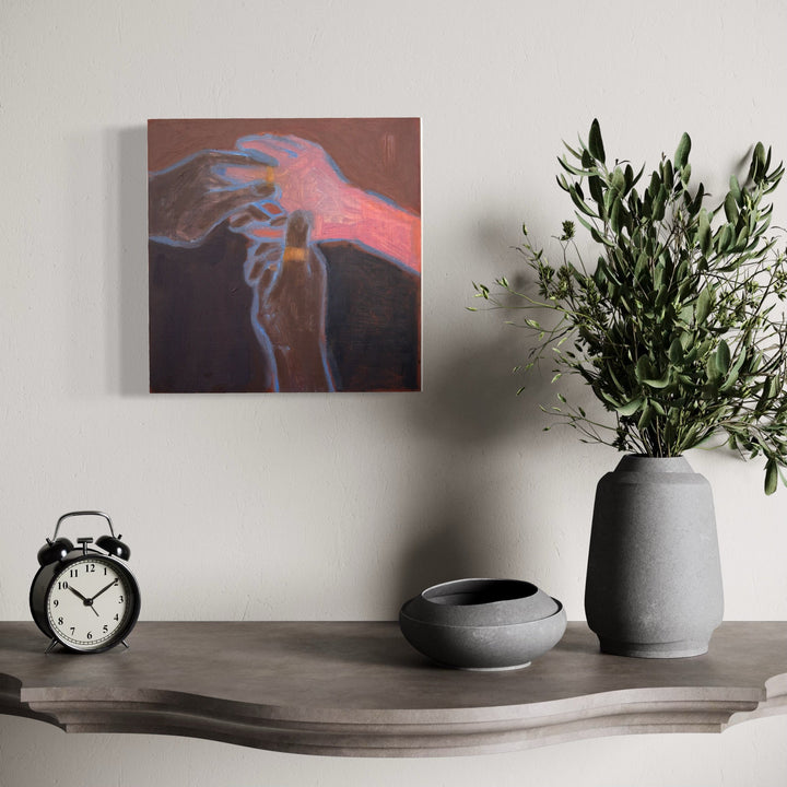 The artwork, Tell me what else you know about music [you wanted to put every last one of my rings on] , by Chelsie Sunde, displayed in a room.