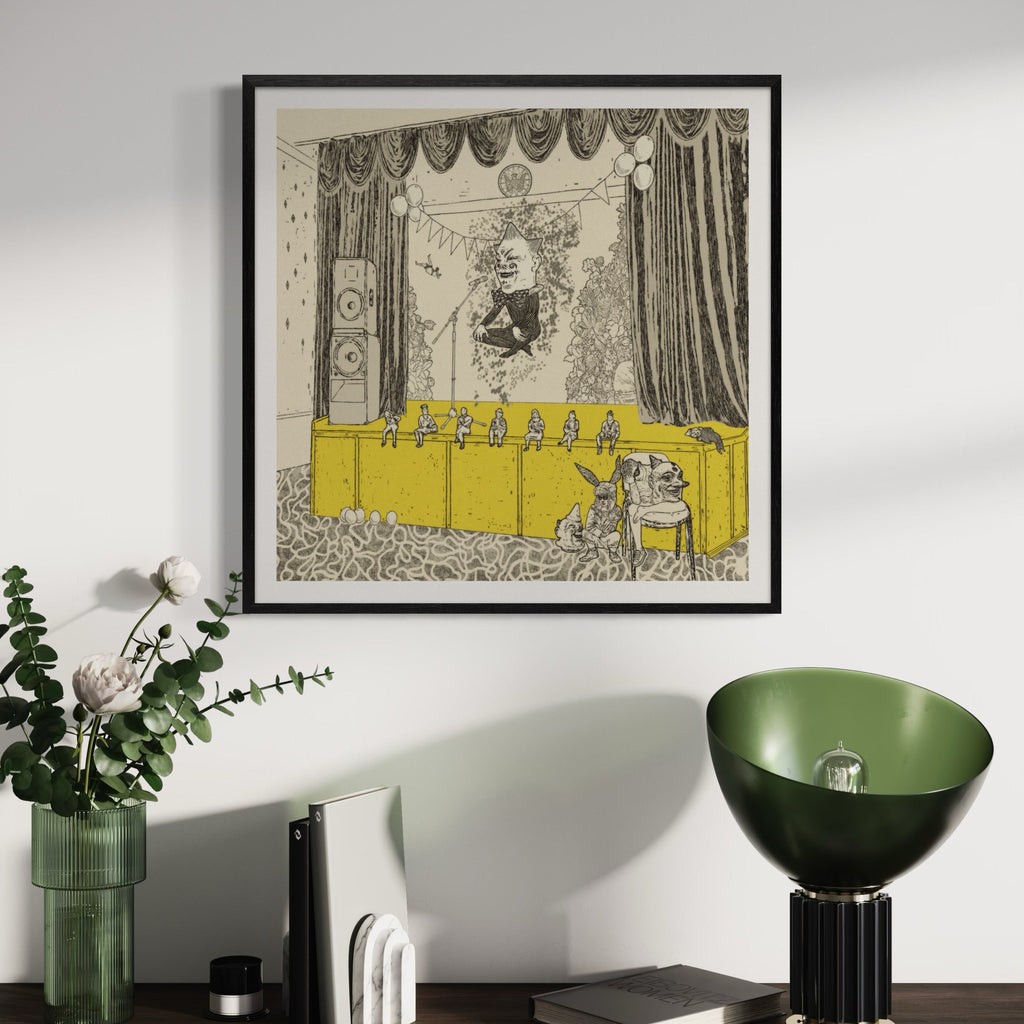 The artwork, The Audition, by Steve Moors, displayed in a room.