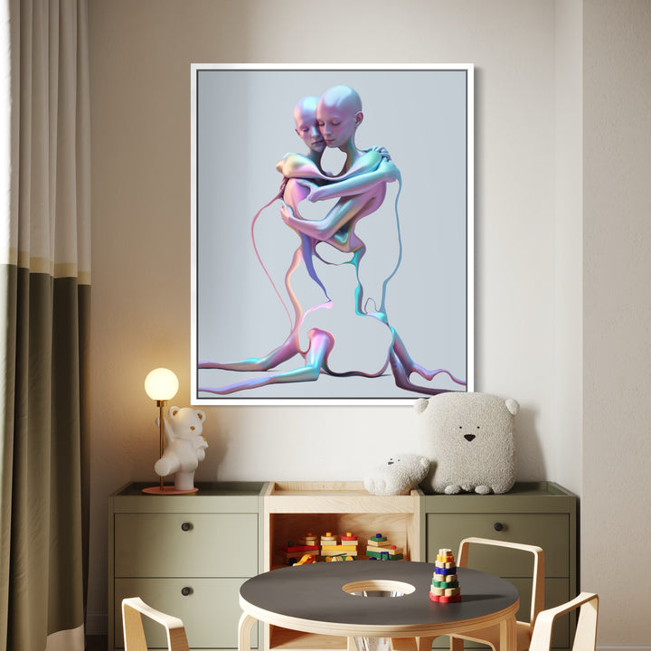 The artwork, The Embrace, by Maria Sanchez, displayed in a room.