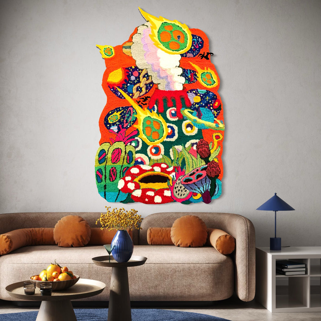 The artwork, The End Is Only The Beginning, by James Hsieh, displayed in a room.