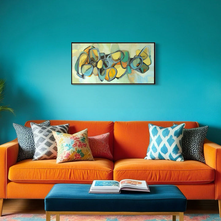 The artwork, The Eyes Have It, by Ann Flemings, displayed in a room.