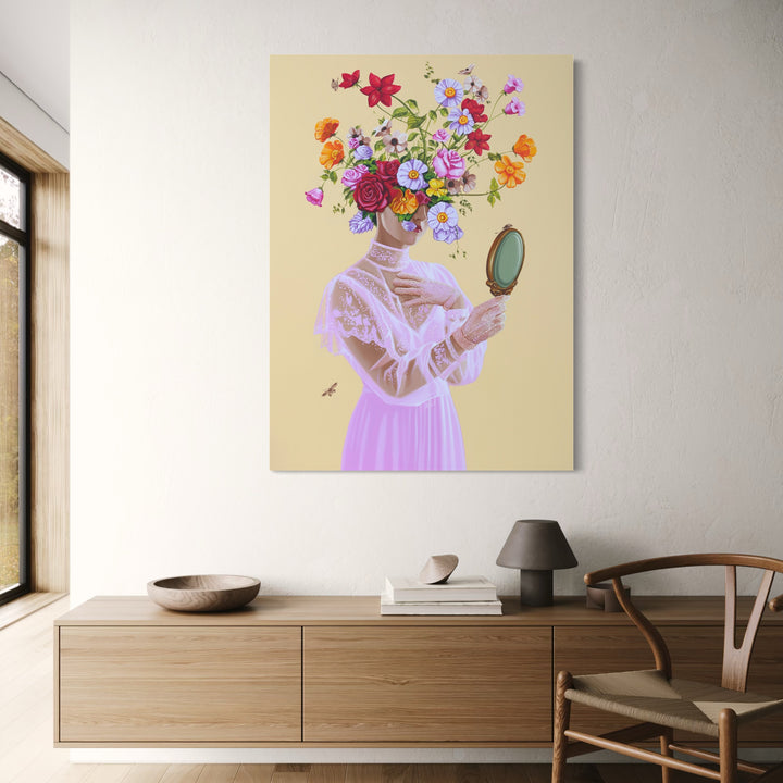The artwork, The Girl in the Mirror, by Carlos Gamez de Francisco, displayed in a room.