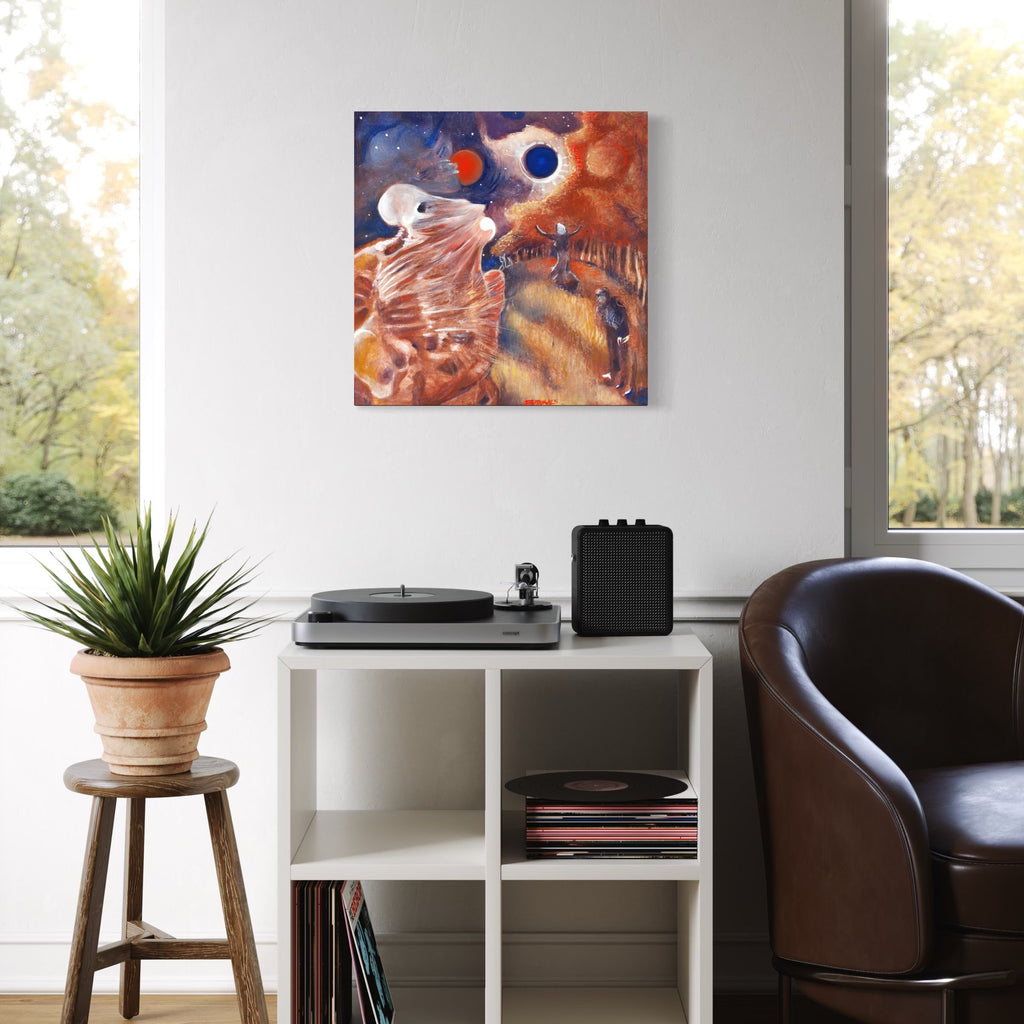 The artwork, The Harder I Run, The More I Stay Still, by Dara Theodora, displayed in a room.