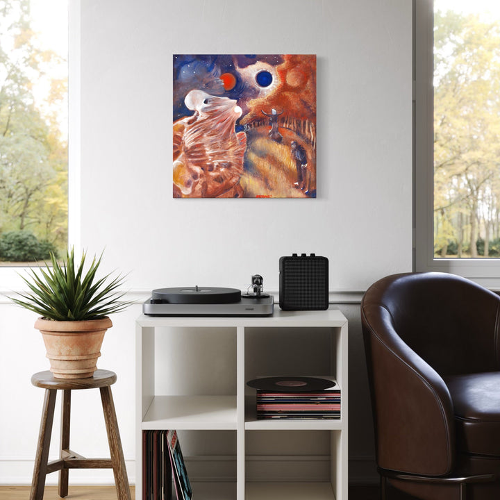 The artwork, The Harder I Run, The More I Stay Still, by Dara Theodora, displayed in a room.