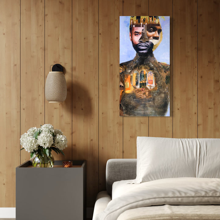 The artwork, The Journey is Long and Hard, by Mona Dworkin, displayed in a room.