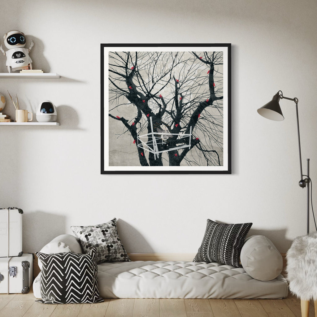 The artwork, The Reluctant Witness, by Steve Moors, displayed in a room.