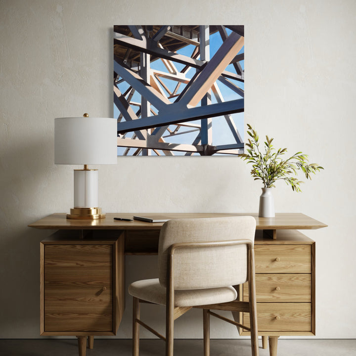The artwork, The Tallest Train Station in NYC, by Allan Gorman, displayed in a room.