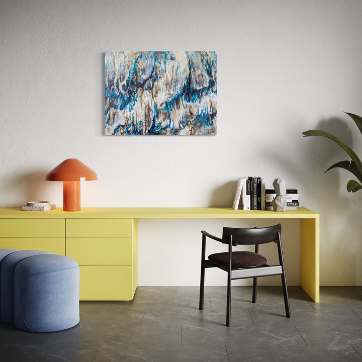 The artwork, The Tiny Umbrellas, by Betsy Becher, displayed in a room.