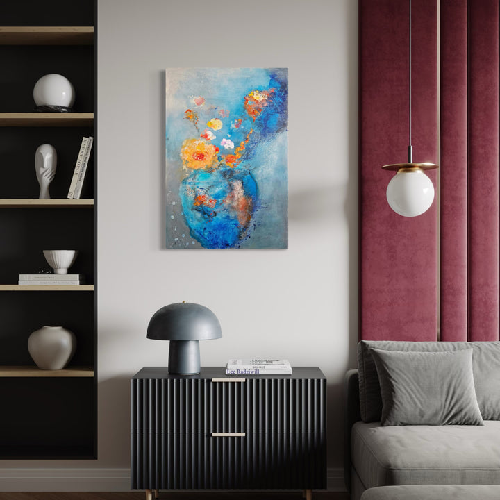 The artwork, The World Became a Vase, by Janyce Erlich-Moss, displayed in a room.