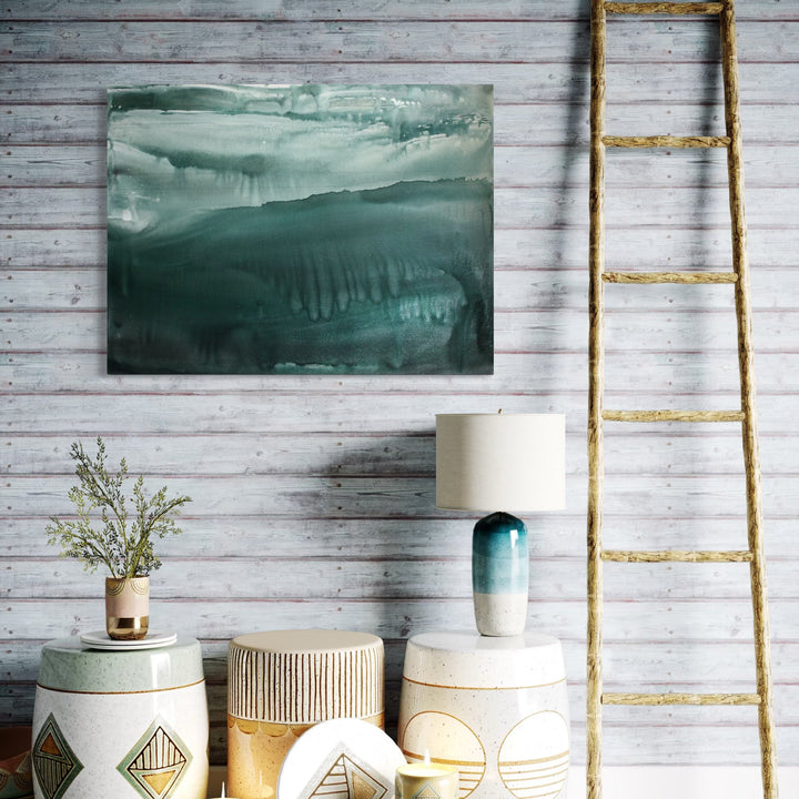 The artwork, The Writing is in the Air – Gabriola, by Deborah Chaney, displayed in a room.