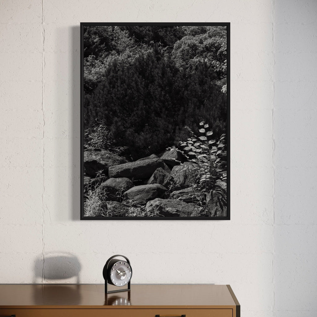 The artwork, There's An Animal Behind the Bush, by Garrett Carroll, displayed in a room.