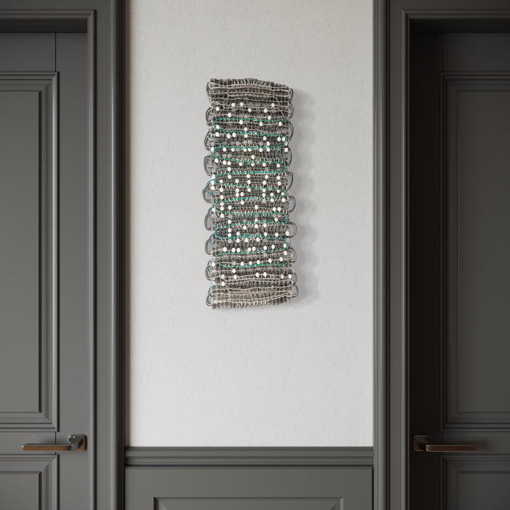 The artwork, This Connection of Everything With Lungs (flat View), by Kate Rusek, displayed in a room.
