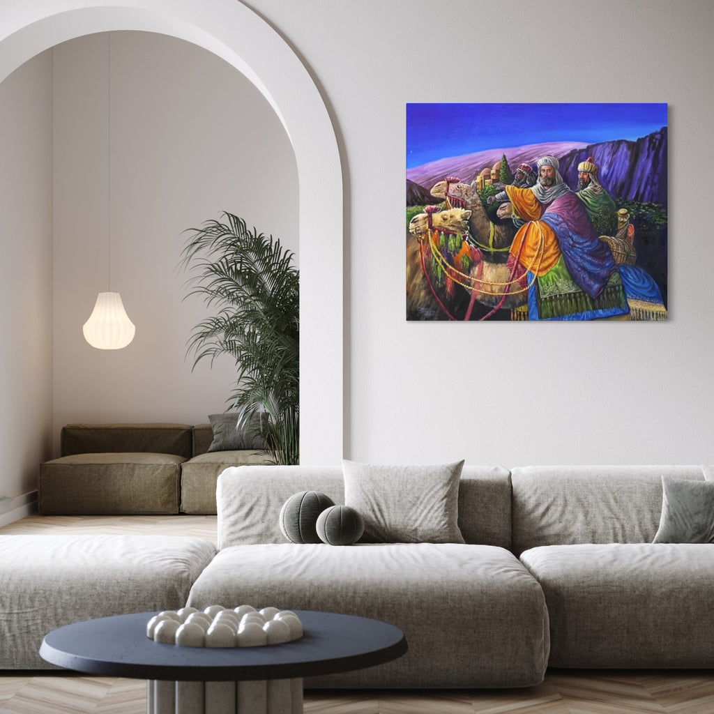 The artwork, Three Wise Men, by David Bunn Martine, displayed in a room.