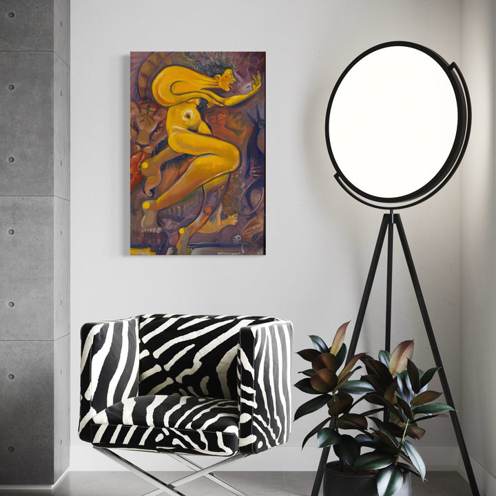 The artwork, Tiger and Jackal, by Dara Theodora, displayed in a room.