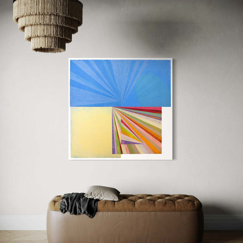 A photo of the artwork Toot, by Ken Schiano, hanging on a wall.