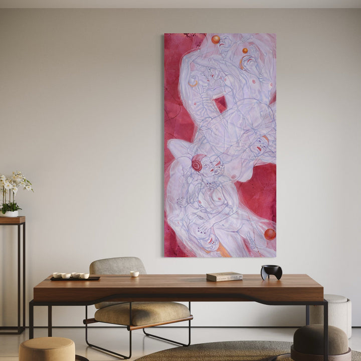 The artwork, Topsy-Turvy, by Sol Kjok, displayed in a room.