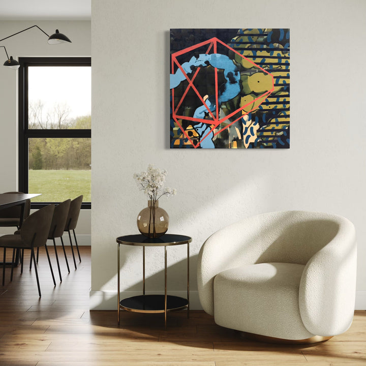 The artwork, Topsy Turvy, by Tyler Sorgman, displayed in a room.