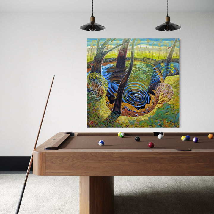 The artwork, Trespassers, by Gina Blickenstaff, displayed in a room.