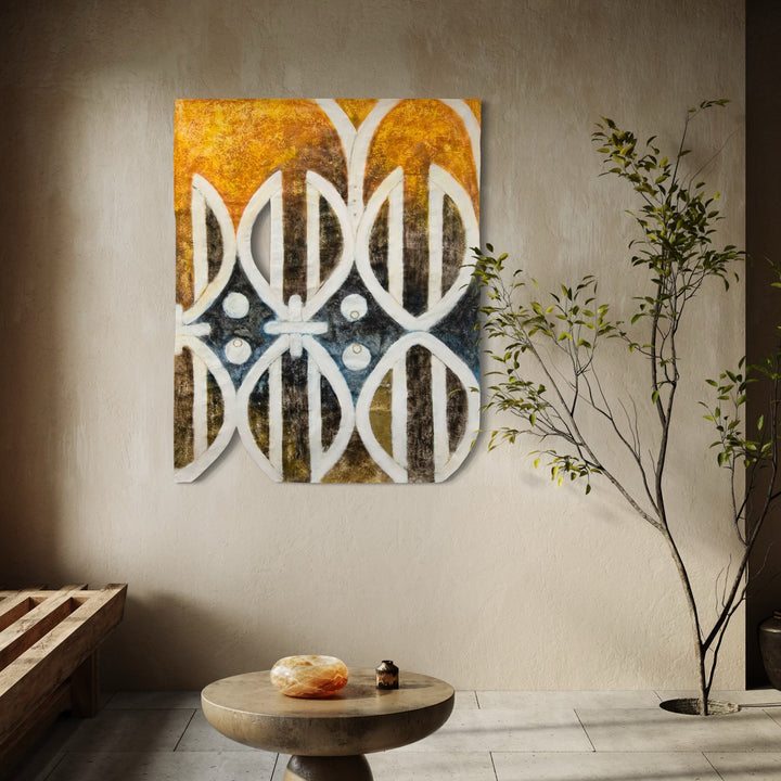 The artwork, Triclinium West, by Adina Andrus, displayed in a room.