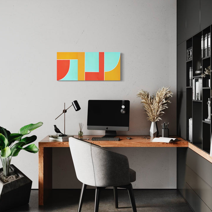 The artwork, Triptych Joy-Love-Peace, by Shyun Song, displayed in a room.