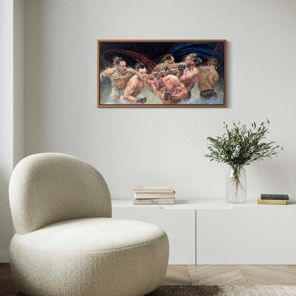 The artwork, UFC, by Ler Chang, displayed in a room.