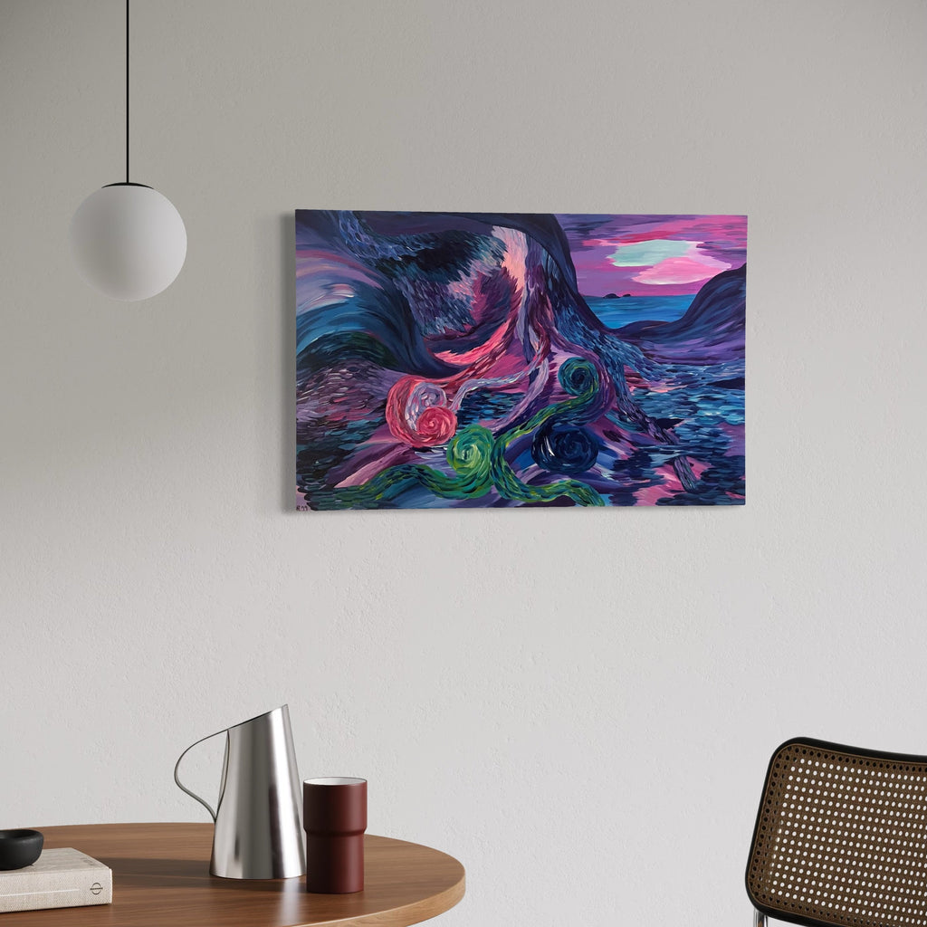 The artwork, Unknown World, by Kim Rosebud, displayed in a room.