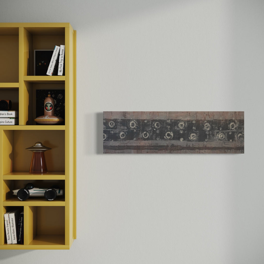 A photo of the artwork Vault Lights(Treads & Risers-1), by Cora Jane Glasser, hanging on a wall.