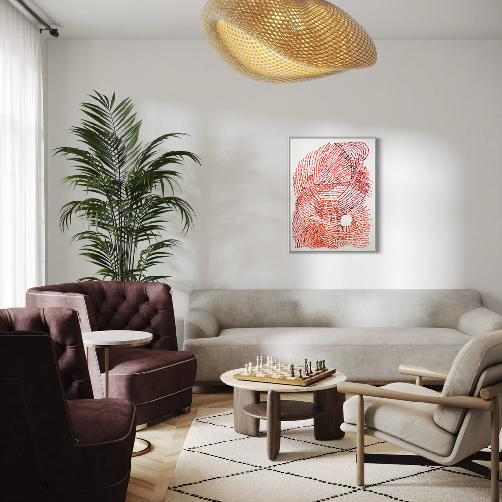 A photo of the artwork Vayehi 3, by Zoe Cohen, hanging on a wall.