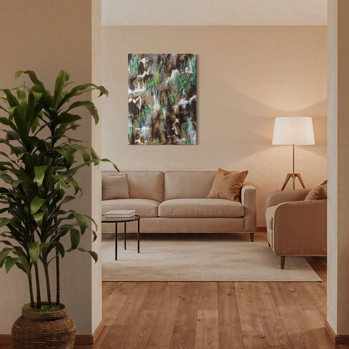 The artwork, Verde, by Betsy Becher, displayed in a room.