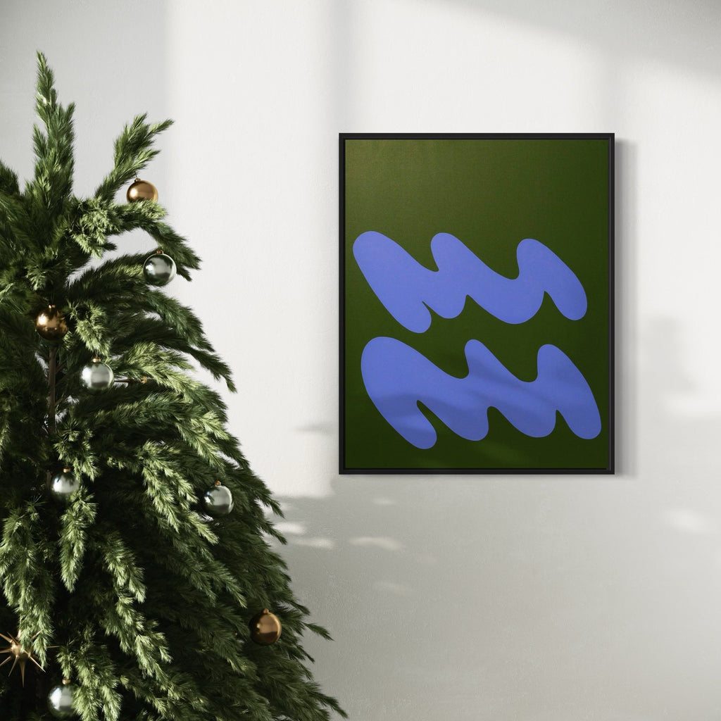 A photo of the artwork WAVES II, by Shadia Sabagh, hanging on a wall.