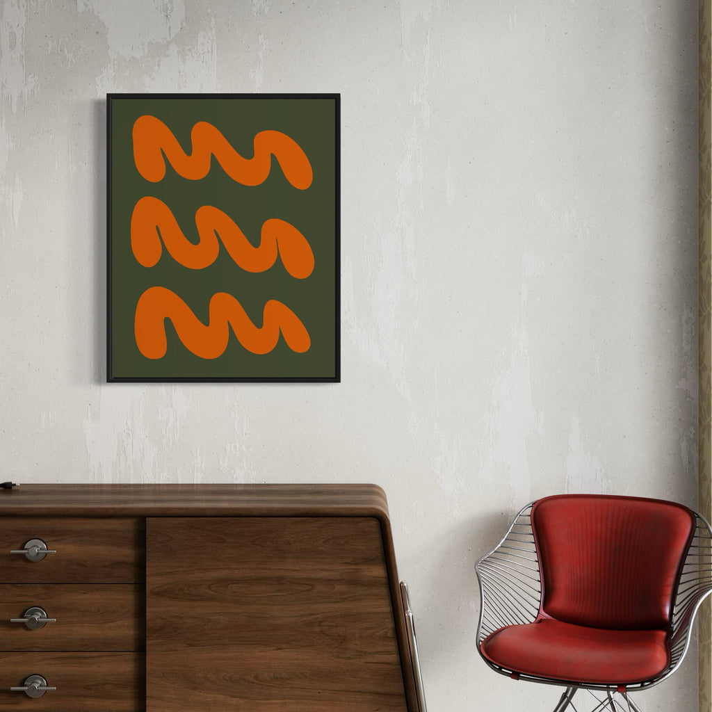 A photo of the artwork WAVES IV, by Shadia Sabagh, hanging on a wall.