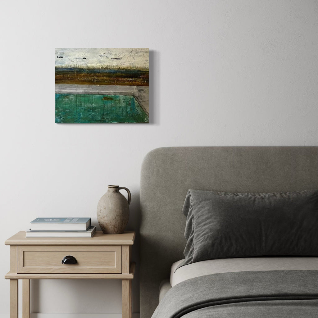 The artwork, WHEN LEFT TO THEIR OWN DEVICES, by Dobee Snowber, displayed in a room.