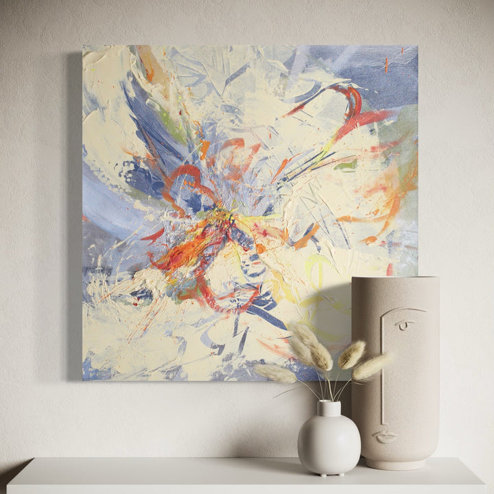 The artwork, Waltz of the Flower, by Carla Forrest, displayed in a room.