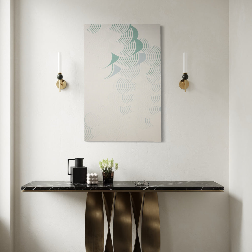 The artwork, Waveform Drift (#3), by Craftwork, displayed in a room.