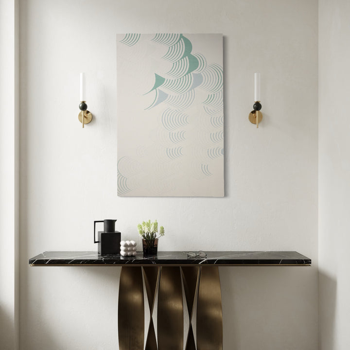 The artwork, Waveform Drift (#3), by Craftwork, displayed in a room.