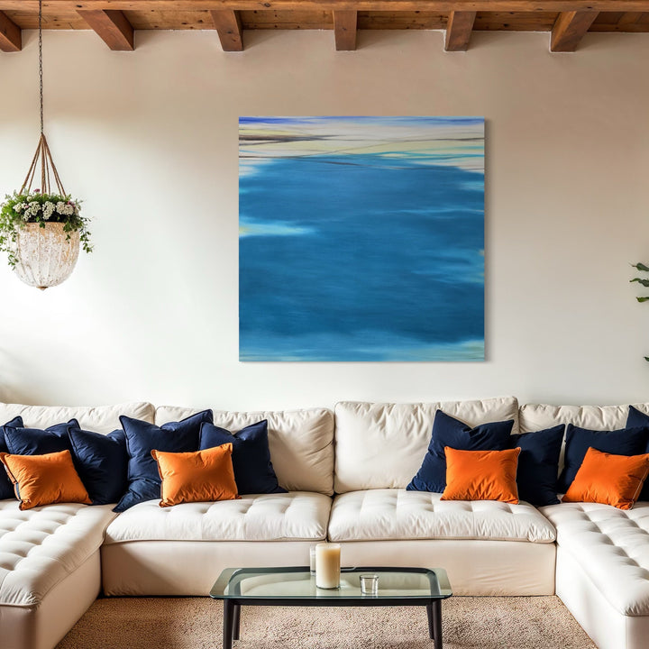 The artwork, Waves #114, by Bob Melzmuf, displayed in a room.