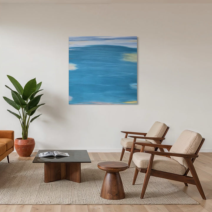 The artwork, Waves #124, by Bob Melzmuf, displayed in a room.