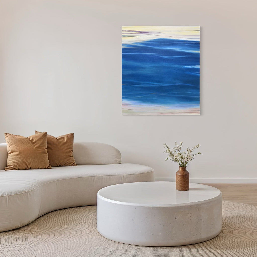The artwork, Waves #125, by Bob Melzmuf, displayed in a room.