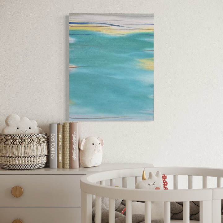 The artwork, Waves #126, by Bob Melzmuf, displayed in a room.