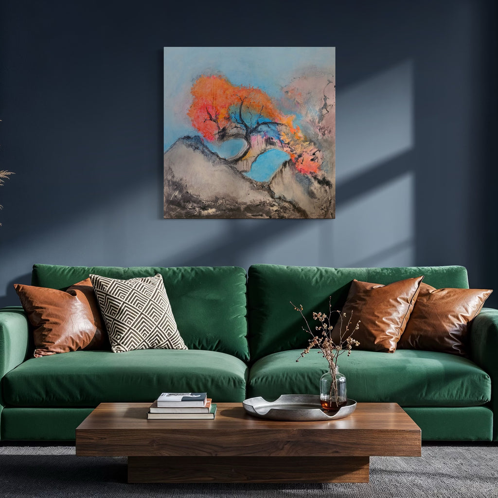 The artwork, When Dreams Took Root, by Janyce Erlich-Moss, displayed in a room.