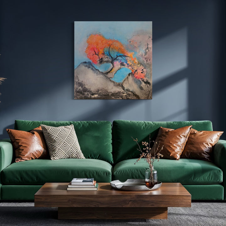 The artwork, When Dreams Took Root, by Janyce Erlich-Moss, displayed in a room.