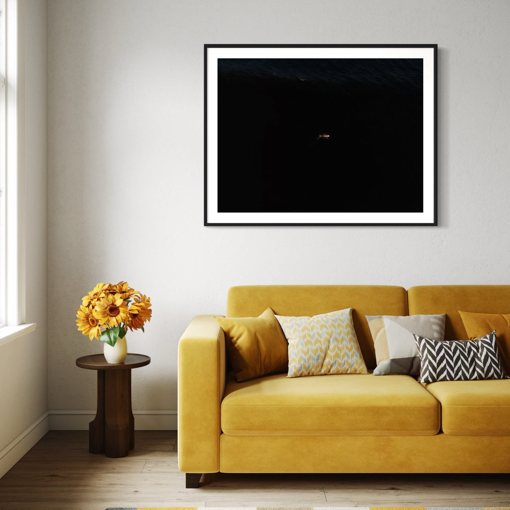 The artwork, Where I Begin Again , by Dennis Maida, displayed in a room.