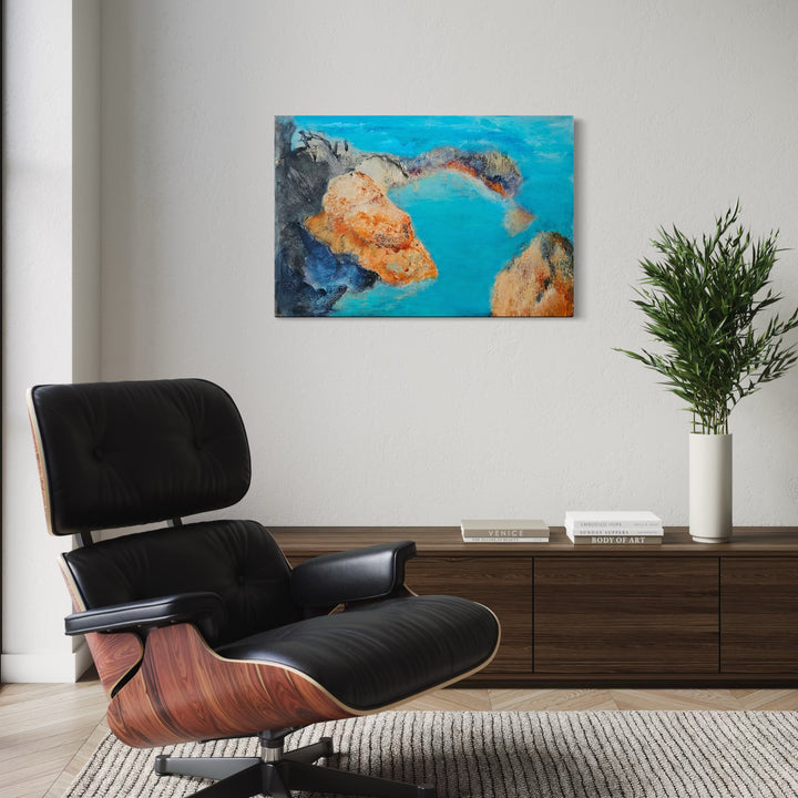 The artwork, Where The Ocean Held Its Breath, by Janyce Erlich-Moss, displayed in a room.