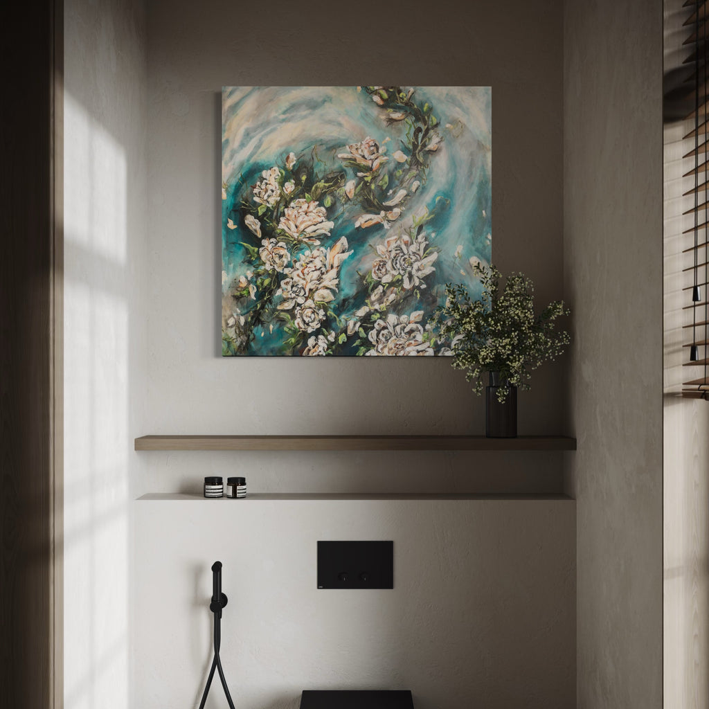 The artwork, Windswept, by Betsy Becher, displayed in a room.