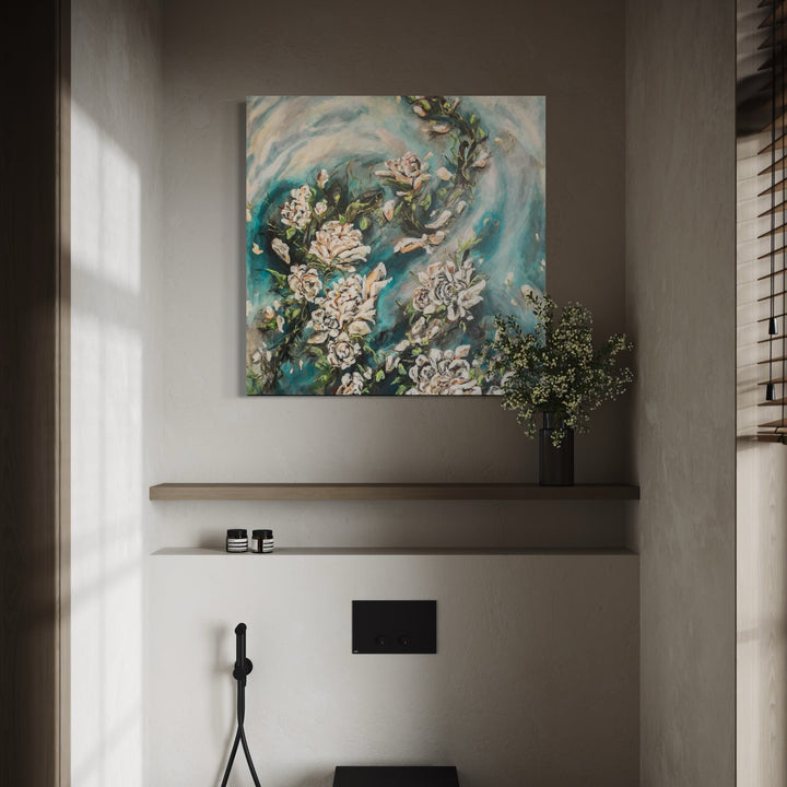 The artwork, Windswept, by Betsy Becher, displayed in a room.